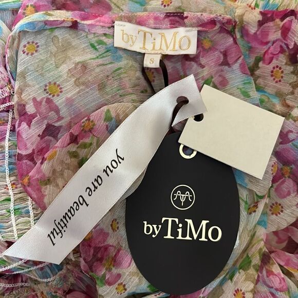 NWT ByTiMo Floral Smocked Ruffle Chiffon Mini Dress in Summer Flowers size S - Picture 12 of 13